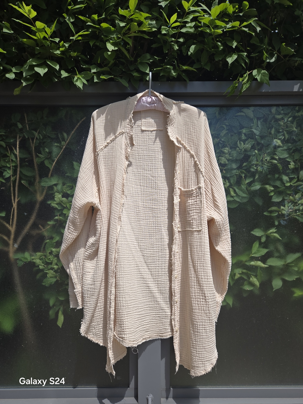 Aerie Women's CottonCream Waffle-Texture Button Down Cover-up Top Oversized US S